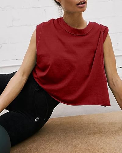 Image of HUGOOME Women Workout Tank Tops Oversized Crop Sleeveless Tee Loose Fit Boxy Basic Yoga Active Summer T Shirts Gym 2026