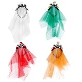 4Pcs Diadema de Halloween Gasa gótica Cráneo Banda para el cabello Velo Aros para el cabello Flor Long Mes Dress Up Accesorios para mujeres Niñas Fiesta de cosplay (4 colores).