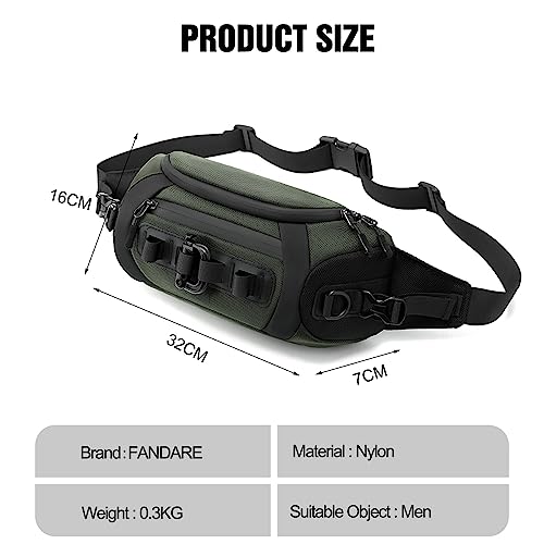 FANDARE Waist Fanny Pack Casual Sling Bag Sport Bumbags for Women Men Sling Bag Nylon Chest Crossbody Bag Cover Pack for Hiking Cycling Travelling Outdoor Gym Business College Shoulder Bag Green - Image 3