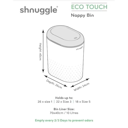 Shnuggle Eco-Touch - Papelera para pañales de bebé con forro ecológico, atrapa olores, gérmenes y bacterias, color blanco - imagen 8