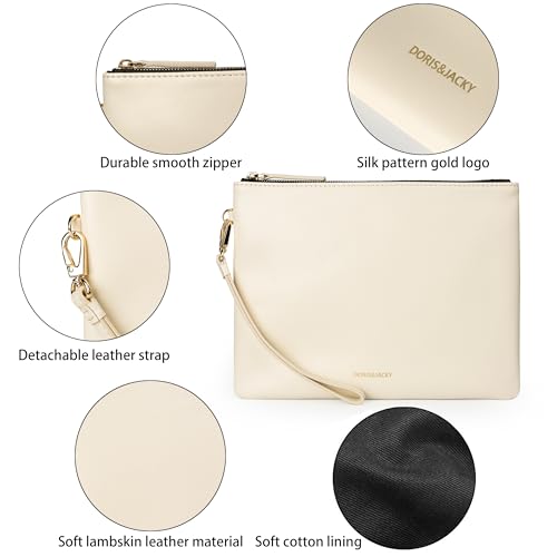 Image of DORIS&JACKY Lambskin Leather Wristlet Clutch Purse Women Large Phone Wallet