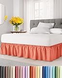 Wrap Around Dust Ruffle Bed Skirt - Coral - for King Size Beds with 15 Inch Drop - Easy Fit Elastic Strap - Adjustable Pleated Bedskirt w/Brushed Fabric - Wrinkle Free - for Women, Men, Kids & Teens