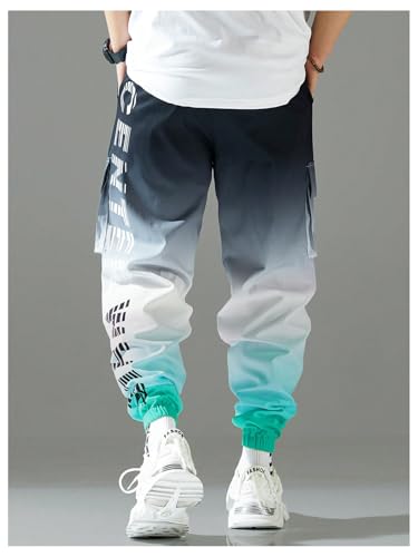 OYOANGLE Men's Ombre Letter Graphic Print Sports Jogger Pants Workout Athletic Cargo Trousers2