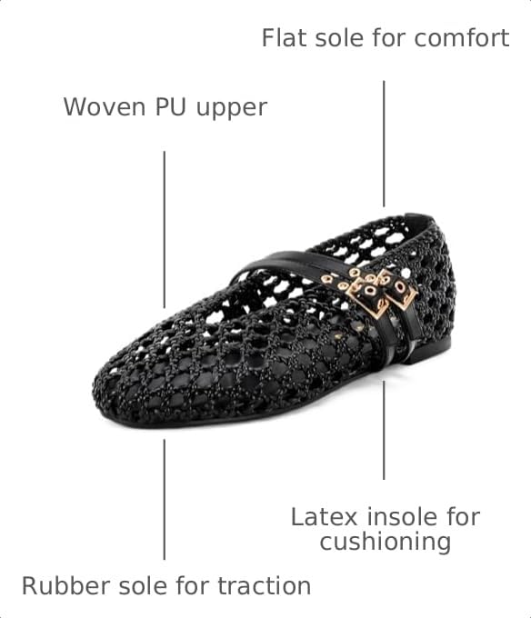 Image of Women's Woven Mary Jane Flats - Mesh Ballet Flats with Adjustable Double Metal Buckle Strap and Round Toe
