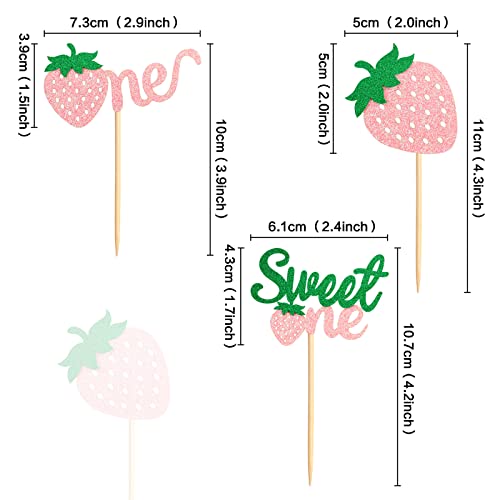 Keaziu 24 Pack Strawberry One Cupcake Toppers Strawberry Theme Party Cupcake Picks For Birthday Wedding Party Baby Shower Summer Garden Party Decoration Supplies Pink #TOP5