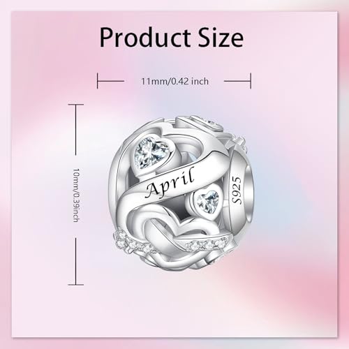 Image of Birthstone Charm 925 Sterling Silver Charms fits Bracelets and Necklace Pendant Bead Happy Birthday Charms Jewelry Present for Women Family Friends