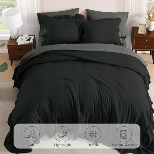 Full Size Comforter Set Black Ruffle 7 Pieces Farmhouse Bed in a Bag by AMBERSPACE - Used condition - Image 9