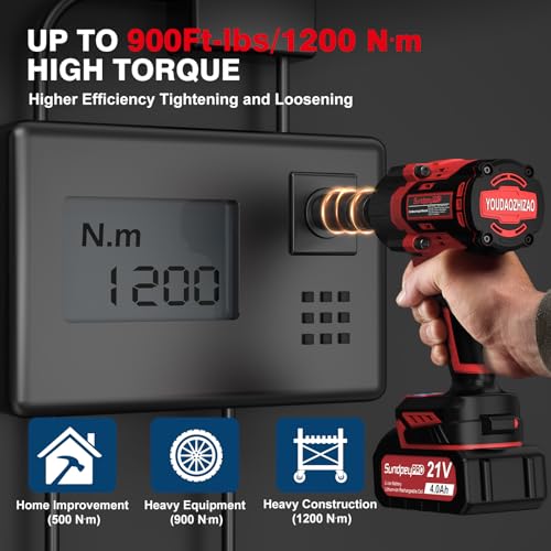 Sundpeypro Cordless Impact Wrench 900Ft-Lbs(1200N·M) - 21V 1/2 Inch Brushless Power Impact Driver With 2 * 4.0Ah Batteries thumb #2