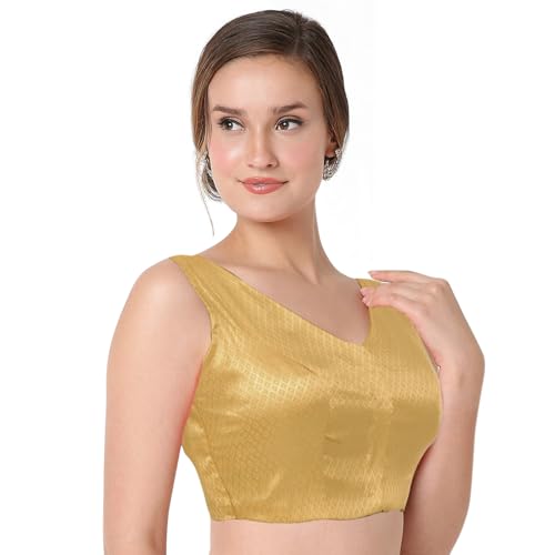 Chandrakala Gold Blouses for Women Sarees,Readymade V-Neck Choli (B220-P)2