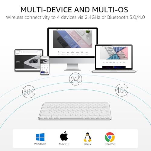 Image of RAPOO E9050L Bluetooth Wireless Multi-Device Keyboard(4 Devices), Rechargeable, Led Indicators, Ultra-Thin, Ergonomic, Compatible with Windows, iOS, Android, Tab, Smartphones -White, 3-Year Warranty