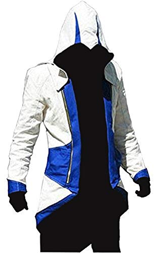 Fashion_First Manteau en jean pour homme – Manteau à capuche gothique – Veste à capuche en jean pour homme, bleu/blanc, S