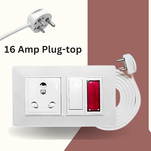 Image of ELEGANT CASA 16 Amp Electric Extension Board with Cord 1 Socket with Safety Shutter, Switch, and Indicator Light for Small and Medium Appliances with 16 Amp Plug Top 3 Core 2.5 mm, 5 Meter Copper Wire