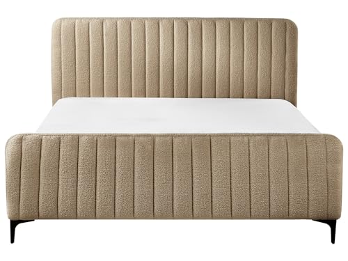 Elegantes Polsterbett Bouclé Beige Taupe gesteppt mit Lattenrost 160x200cm Lunan Elegantes Polsterbett Bouclé Beige Taupe gesteppt mit Lattenrost 160x200cm Lunan