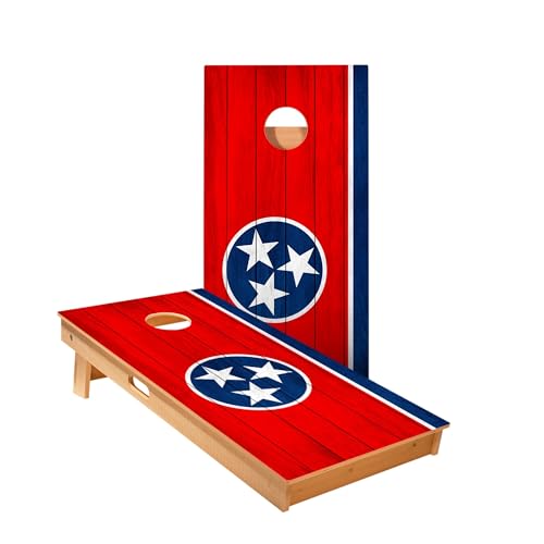 Skip's Garage Tennessee Flag Cornhole Boards - Includes (2) Boards (Resin Bags) + (1) Case & (2) Edge Lights