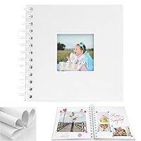Fotoalbum Klein zum Selbstgestalten, 17 x 17 cm Scrapbook 40 Seiten Fotobuch, Leeres Ringbuch zum einkleben, DIY Spiralalbum für Geburtstag Freund, Jahrestag, Hochzeit Memory Photo Book(Weiß)