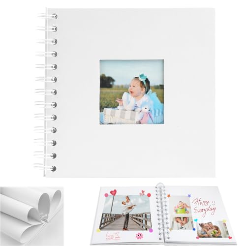 Fotoalbum Klein zum Selbstgestalten, 17 x 17 cm Scrapbook 40 Seiten Fotobuch, Leeres Ringbuch zum einkleben, DIY Spiralalbum für Geburtstag Freund, Jahrestag, Hochzeit Memory Photo Book(Weiß)