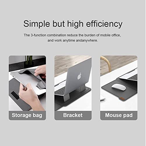 Image of Nillkin Notebook /MacBook Versatile Leather Sleeve 3 in 1 Type - Sleeve, Adjustable Stand, Mouse Pad, Heat Dissipation Cooling, Water Proof Upto 14 inch Inch Laptops Grey Color