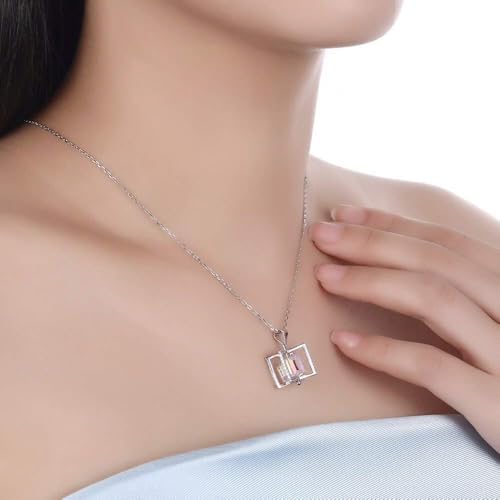Collier cube rotatif argent 925 véritable bijou fin géométrique