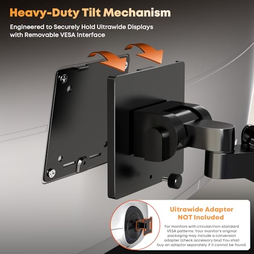 Image of PUTORSEN 17-49 Inch Premium Aluminum Heavy Duty Dual Monitor Arm for Ultrawide Screens up to 44lbs, Vertical Stacked Desk Mount, Full Motion VESA 75 /100, Black