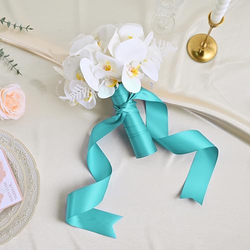 Image of Double Face Turquoise Satin Ribbon 2 inch X 25 Yards Polyester Turquoise Ribbon for Gift Wrapping Very Suitable for Weddings Party Hair Bow Invitation Decorations and More