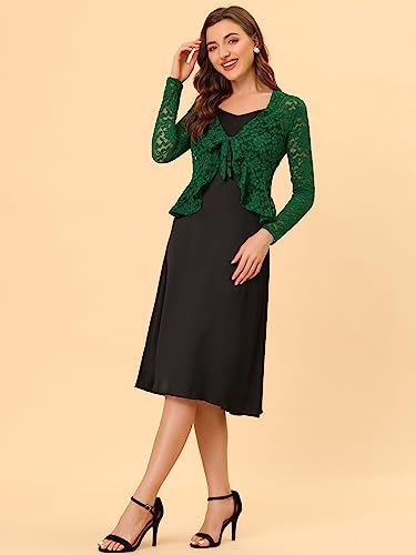 Image of Allegra K Bolero Shrug for Women's Lace Cardigan Tie Front Crop Ruffled Formal Dressy Wedding Shrugs