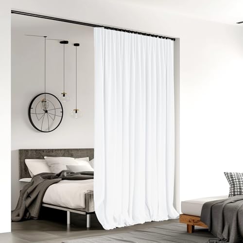 Image of Room Divider Curtains for Ceiling Track Rod, Blackout Ceiling Track Curtains with Hooks Noise Reduction Privacy Curtain for Wall Ceiling Mount Track, 4.3 ft Wide x 9 ft Tall, White, 1 Panel