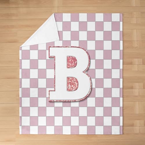 Image of Erosebridal Pink Initial B Fleece Blanket Queen 90 inchx90 inch Kawaii Plaid Checkered Flannel Blanket Cute Personalized Monogram Fuzzy Plush Throw for Kids Girls,Fashion Grids Gingham Decor for Bed Couch