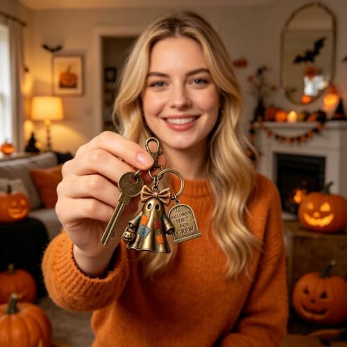 4 Inch Cute Patchwork Ghost Figure Keychain for Halloween Party Decors - image 3