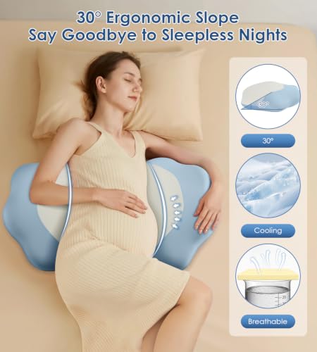 Image of DONAMA Memory Foam Pregnancy Pillow for Sleeping, Cooling Maternity Pillow | Small Pregnancy Pillow, Adjustable Wedge Pillow For Belly /Back /Hips Support, Travel Maternity Pillow for Pregnant Women