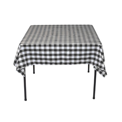LTC LINENS 54 in. x 54 in. Black and White Checkered Tablecloth Square - Black Gingham Table Cloth for Card Table - Stain Resistant, Washable Fabric Cloth Small Table Cover for Picnic, Party