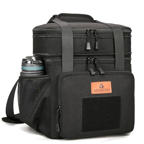 Taktische Lunchtasche, doppellagige isolierte große Kühltasche für Herren Erwachsene wasserdichte auslaufsichere langlebige Lunch Tasche für die Arbeit Picknick im Freien 22L, Schwarz HSHRISH