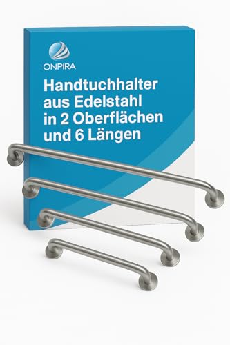Edelstahl Handtuchhalter – Poliert oder Gebürstet, 6 Längen auswählbar – Hygienisch, pflegeleicht, ideal für Bad, Küche, Sauna, Ø19 mm Rohr, Wandmontage inklusive Befestigungsrosette (80cm, Gebürstet)