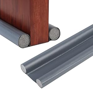 Tochtstopper voor deuren, 96 cm PU deurafdichting onder, deurafdichting, tochtstopper met dubbele afdichting, tochtstopper, windstopper, bescherming tegen tocht en lawaai (grijs)