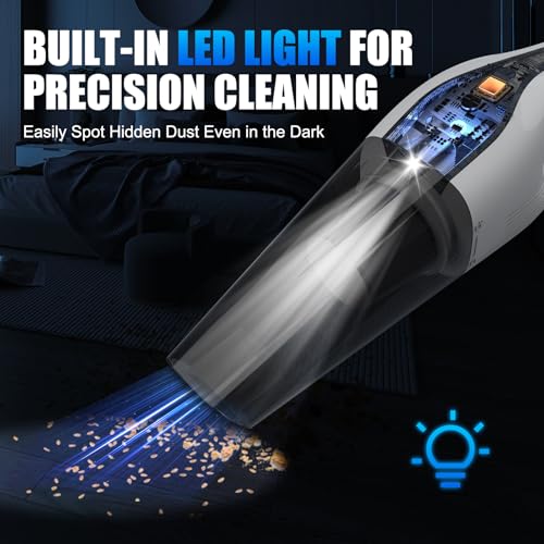 Image of Handheld Vacuum Cordless, Portable Car Vacuum Cleaner with Strong Suction, Rechargeable Hand Held Vacuum with Multi-Nozzles & Washable Filter for Home, Car, Pet Hair, Off White