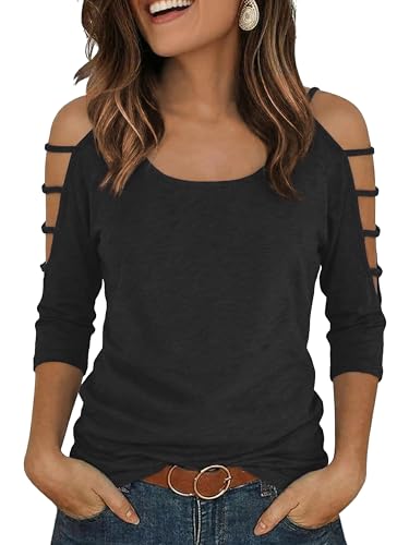 Shirts for Women Cold Shoulder 3/4 Sleeve Cutout Arm...
