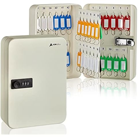 AdirOffice Key Lock Box – 48 Key Hooks Wall Mounted Key Cabinet Lock Box, Car Keys Holder Box, Lockable Key Storage Box - Metal Key Box Organizer with for Home and Office Cover