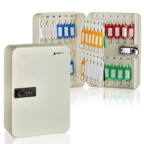 AdirOffice Key Lock Box – 48 Key Hooks Wall Mounted Key Cabinet Lock Box, Car Keys Holder Box, Lockable Key Storage Box - Metal Key Box Organizer with for Home and Office