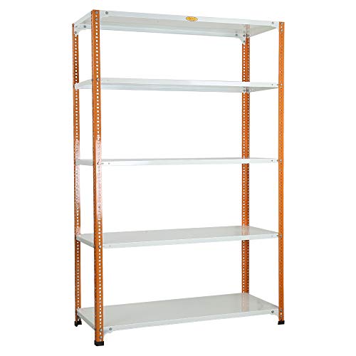 Image of Mil-Nil Prime CRC Sheet 5 Shelf Multipurpose Slotted Angle Rack, 72 x 47 x 15 Inch, 20 Gauge (Orange /Ivory) Powder Coated 14 Gauge Angles