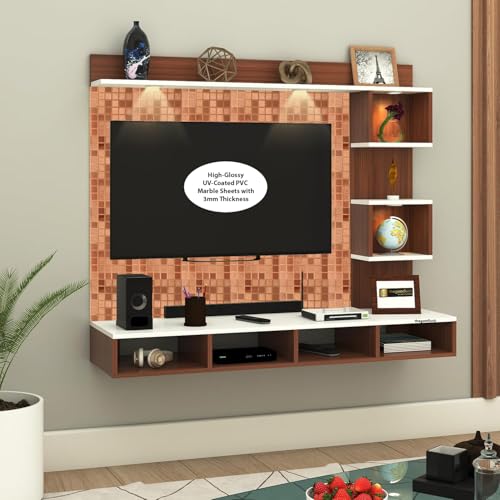 Image of TV Cabinet for Bedroom 32 inch to 65 Inches Engineered Wood TV Entertainment Unit Back Side 3mm UPVC Self Adhsive Waterproof Sheet and Lights (Copper, 24-40 Inches, Without Fitting)