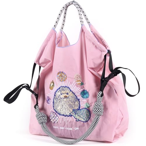 Image of Ball&Chain Stylish Embroidered Nylon Tote Bag for Women - Perfect for Shopping,Travel, Beach, and Ideal Birthday Gift! (Pink, Large)