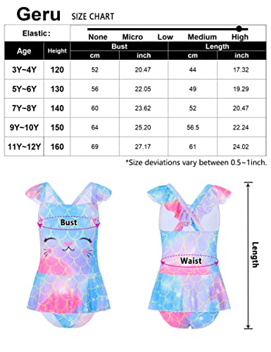 Geru Girls One Piece Rash Guard Swimsuit Quick Dry Cat Print Ruffle Surfing Water Sport Sun Protection Upf 50+ Beach Bathing Swimwear Blue Mermaid 9-10 Years #TOP4