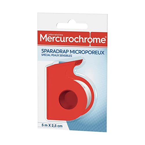 MERCUROCHROME Sparadrap Microporeux 5M X 2,5Cm - Le choix n°1 pour des premiers secours rapides et efficaces - Facile à utiliser et doux pour la peau. - Le Lot De 4