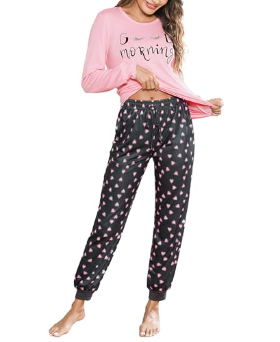 Bresdk Women's Pyjamas, Warm Pyjamas, Women's Long Pyjamas, Lightweight Cotton with Crew Neck, Two-Piece Pyjamas in Winter Autumn Cotton, pink, M Bresdk Women's Pyjamas, Warm Pyjamas, Women's Long Pyjamas, Lightweight Cotton with Crew Neck, Two-Piece Pyjamas in Winter Autumn Cotton, pink, M