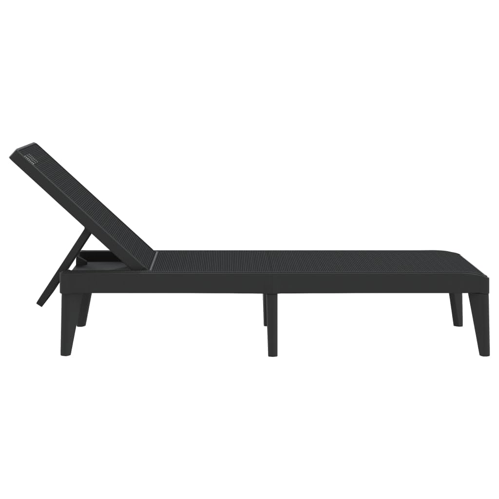 Leżak antracytowy, 186 x 60 x 29 cm, wytrzymały leżak z polipropylenu (PP), z regulowanym oparciem, na taras, balkon, basen, odporny na działanie promieni UV