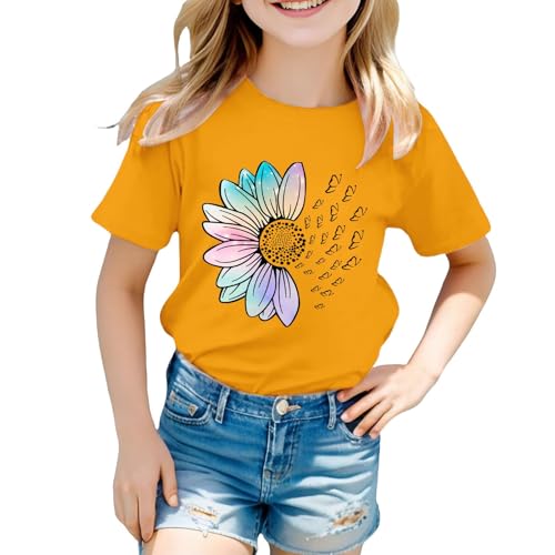 Girls Loose Fit Sunflower Graphic T Shirts Short Sleeve Crewneck Cute Pattern Printed Tops Kids (A-Yellow, 10-11 Years)3