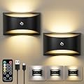 Brightown Magnetic Wall Sconces Set of Two, Rechargeable Battery Powered Wall Sconce with Remote Control, 3 Colors Wireless Up and Down Wall Mount Light for Hallway Bedroom Bedside Living Room (Black)