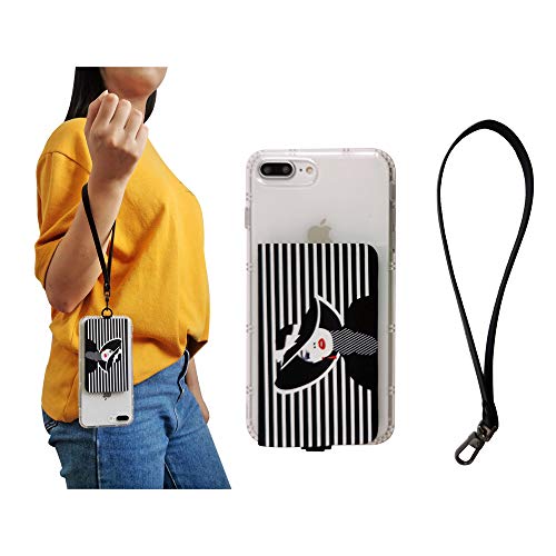 Image of Tainada Stick On 3M Adhesive Flip Phone ID Credit Card Holder Wallet with Detachable Wristlet and Phone Stand Function for iPhone, Android and Most of Smartphones (Lady Black)