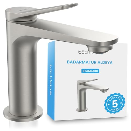 Bächlein Badarmatur Aldeya in modernem Design, Einhebelmischer mit langlebiger Keramikkartusche und Montage-Set, Bad Wasserhahn Edelstahl Gebürstet