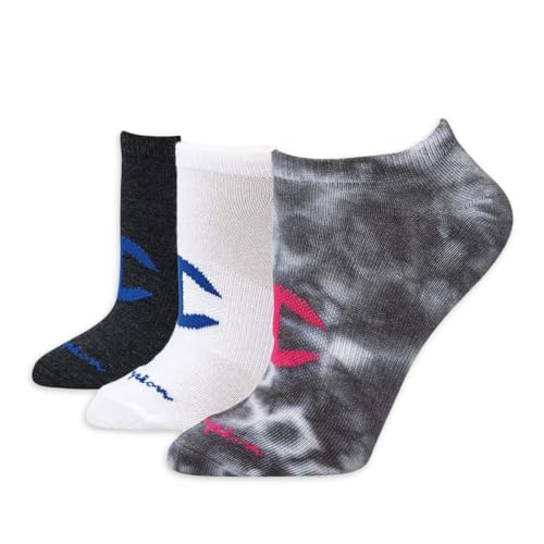 Champion 3-Pack Tie Dye Assorted Logo Super No-Show Socks (Size 9-11, Dark Grey)