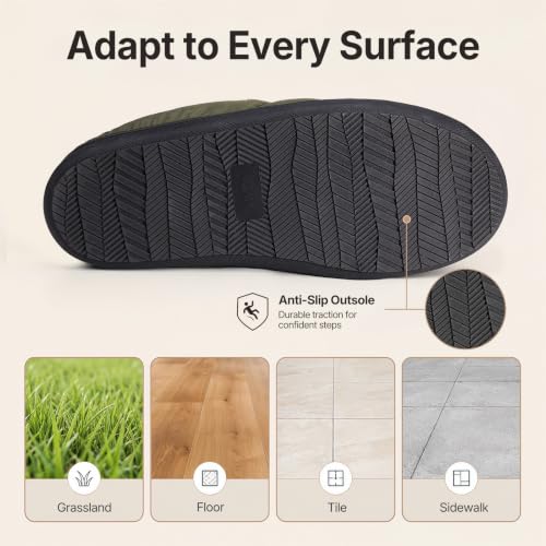 Image of ATHMILE Slippers for Men Water-Resistant Quilted Puffer Upper Memory Foam Slippers Non Slip Indoor Outdoor House Shoes Cozy Slip on Slippers for Home Bedroom Travel Camping Gift